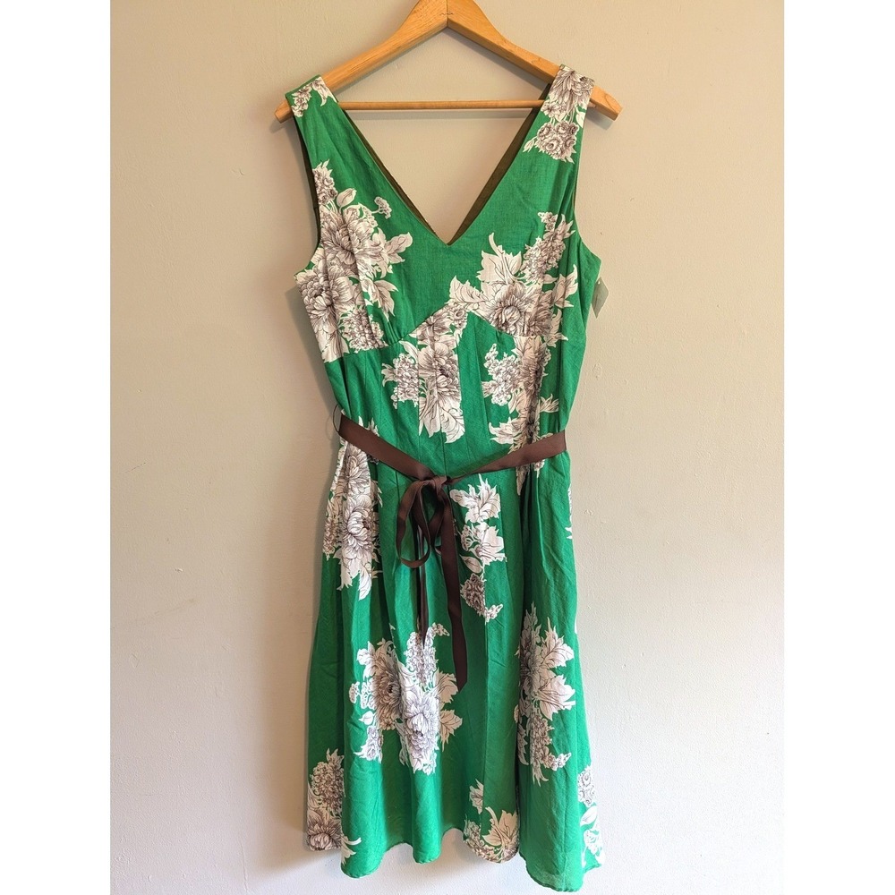 NWT Y2K Studio I Green Floral Cotton Sleeveless Fit Flare Dress Size 8 Garden